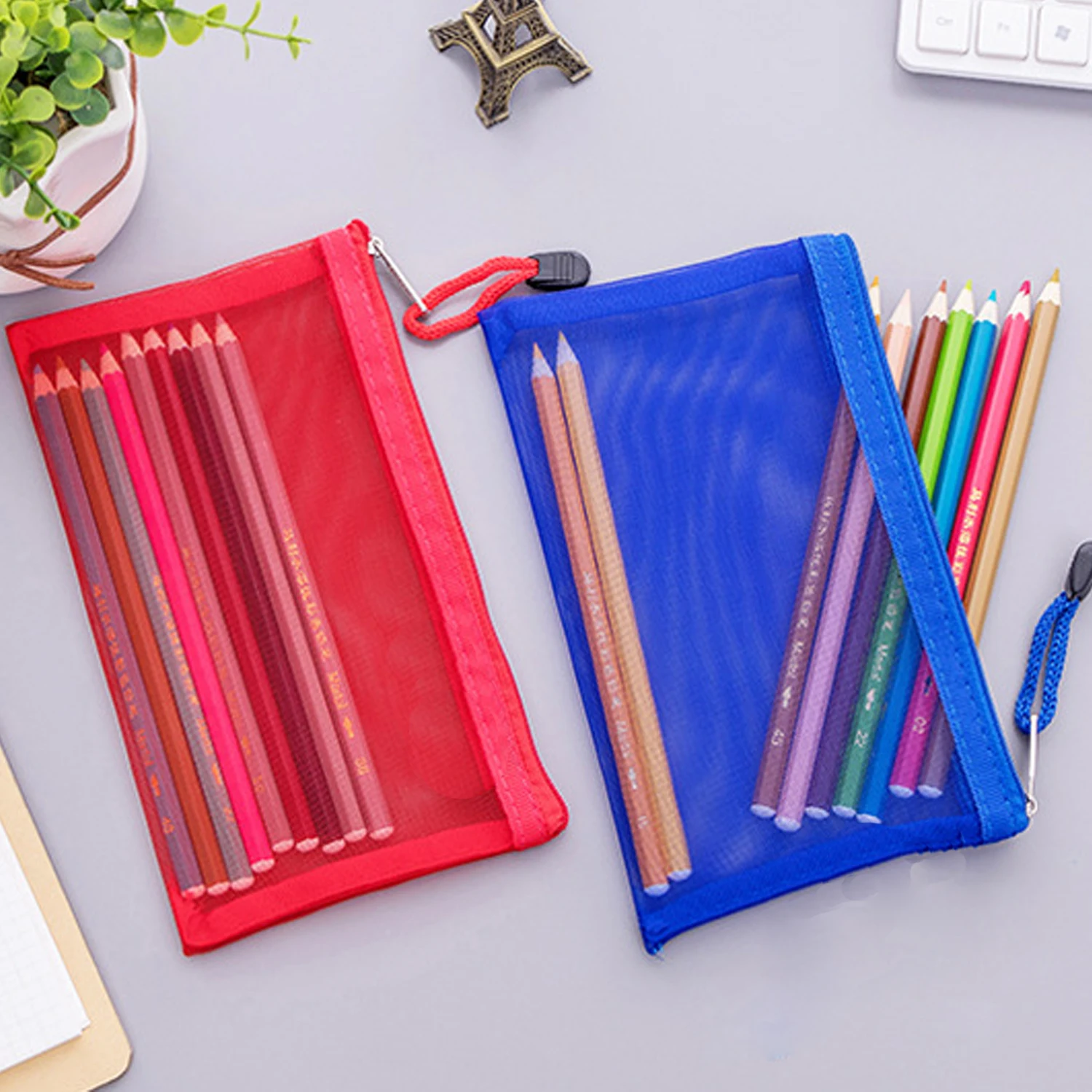 2 шт./лот сетчатые сумки на молнии прозрачные карандаши органайзеры косметички