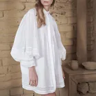 Женские Длинные Топы и блузки Johnature, однотонные ажурные рубашки с рукавами-фонариками для весны, 2021