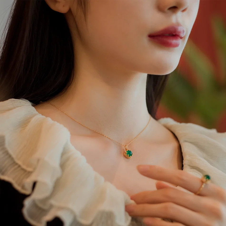 

925 sterling silver ladies necklace natural green agate white zircon engagement exquisite jewelry new gift jewelry