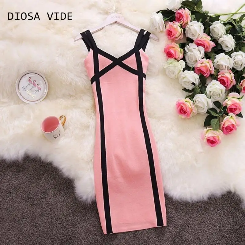 

Women's sexy sling V-neck sleeveless hit color wild package hip knit dress women 2022 summer new