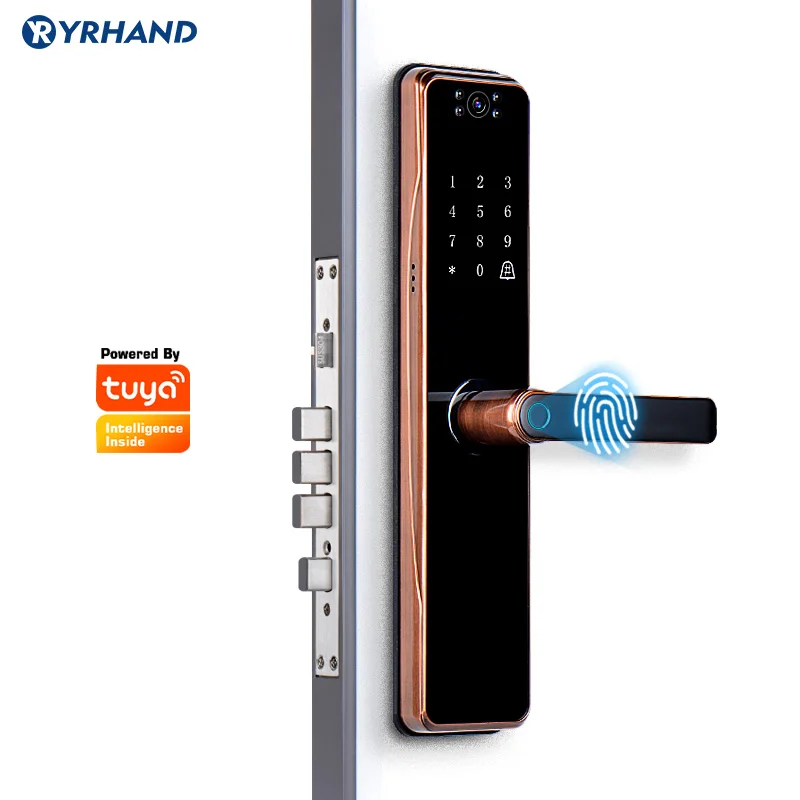 Дверной замок Tuya с Биометрическим распознаванием отпечатков пальцев и камерой