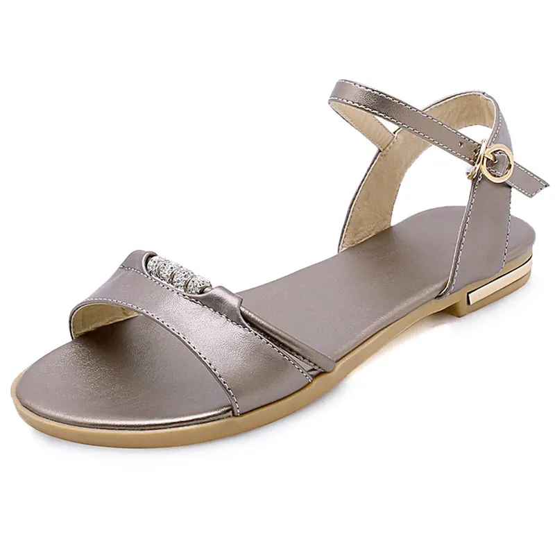 

Lsewilly/2020 г. Женские босоножки Обувь на мягкой подошве для отдыха из коровьей кожи цвета шампанского и PU искусственной кожи с круглым открытым...