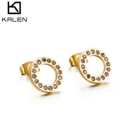kalem fashion cubic zirconia stud earrings for women simiple round tri color stainless steel mujer women earrings jewelry 2020