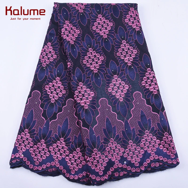 

Klaume New Arrival African Dry Lace Fabric Blue Nigerian Swiss Voile Cotton Lace Fabric Stones For Daily Dress Cotton Laces 1946