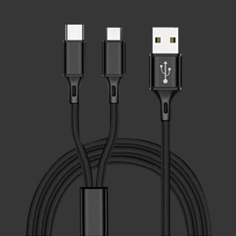 Black 2 in 1 Cable 2 в 1 USB кабель Micro usb type C кабели быстрое зарядное устройство планшет телефон зарядный шнур 2в1 нейлоновая оплетка Android USB C провода для зарядки - Цвет: Black 2 in 1 Cable