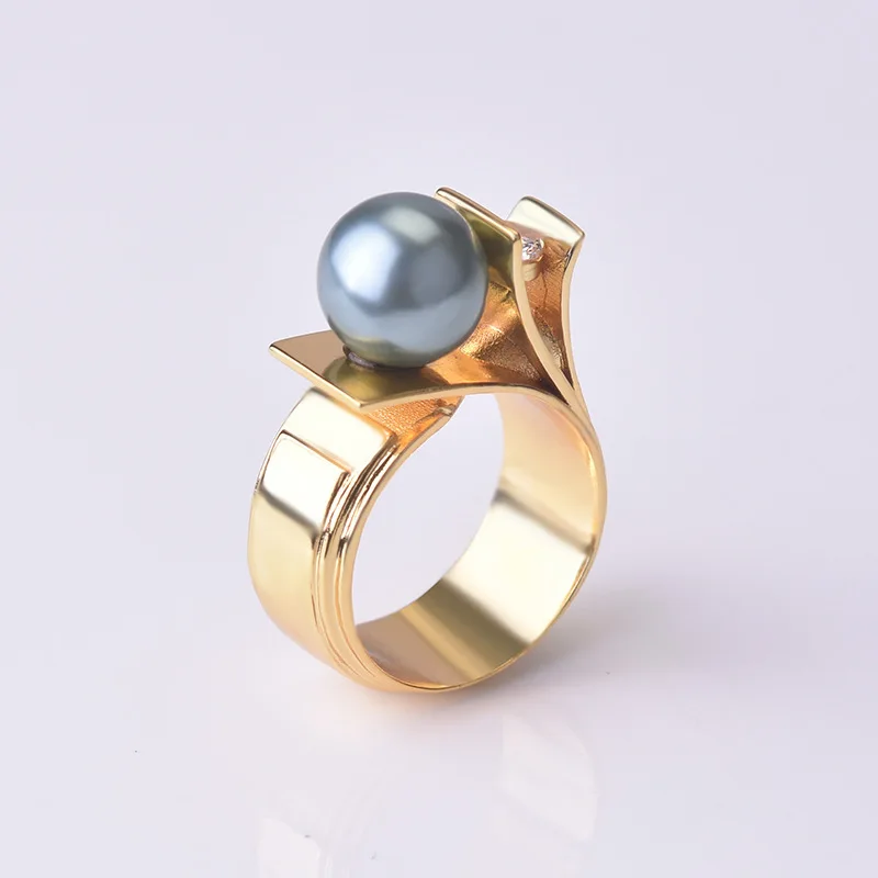 

Sterling Silver Elegant Retro Oversize Pearl Rings for Women Lady Shiny Crystal Rhinestone Irregular Charm Ring Wedding Jewelry