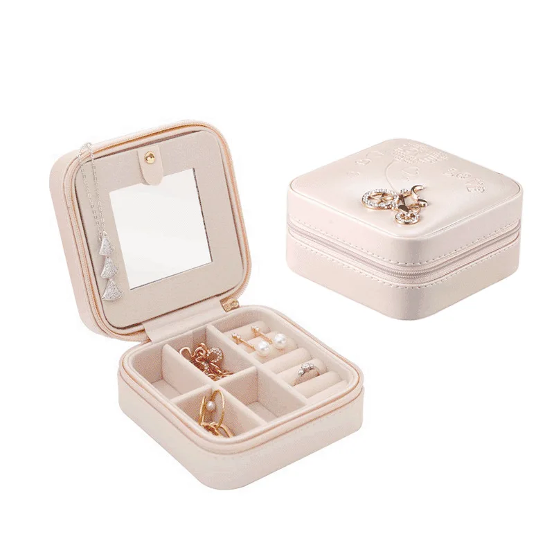 

New Travel Jewelry Organizer Box With Mirror Portable Storage Packaging Case Girl Earrings Jewellery Organizer Bags