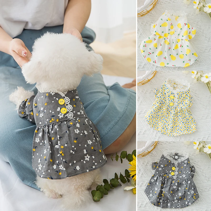 

Summer Cat Skirt Dress Dog Clothes Floral Clothing Soft Woven Fabric For Small Dog Yorkies Chihuahua Dresses Printed Cat Dresses