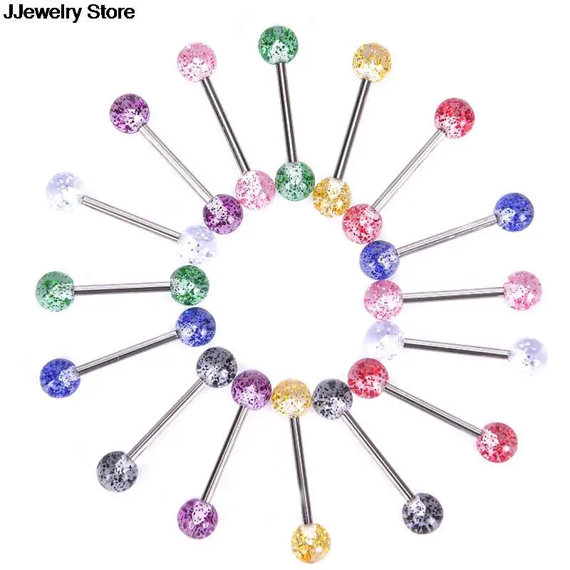 Surgical Steel Glitter Tongue Piercing Ball Barbell Bar Ring Body Studs Jewelry Women Men 8PCS/Set | Украшения и аксессуары