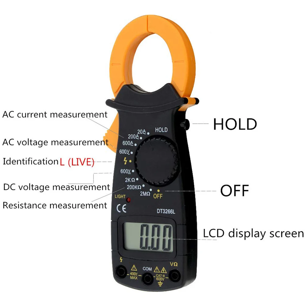 DT3266L мультиметр токовые зажимы Вольтметр Амперметр 600A AC/DC ток Ома тестер