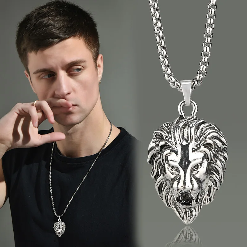 

Hiphop Rock Animal Stainless Steel Lion Head Gold Sliver Black Color Chain Necklaces Pendant for Men Fashion Jewelry