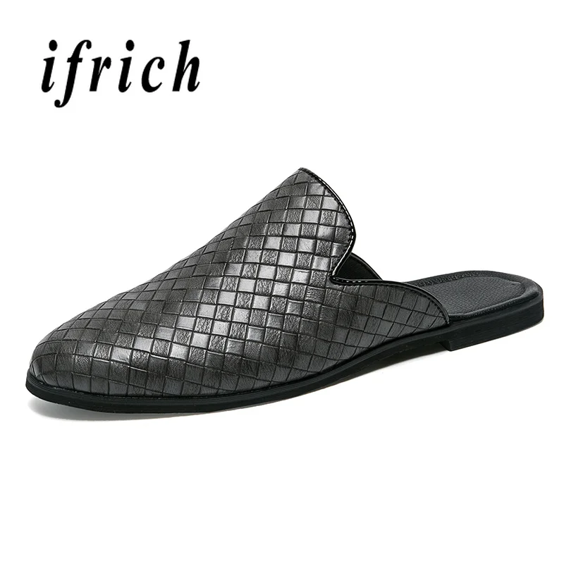 

Popular Half Shoes For Men Black Gray Flats Slippers Men Summer Fashion Casual Sneakers For Outdoor Pu Leather Half slippers
