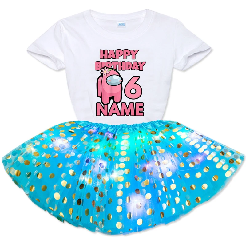

2021 Girls Dress Sets Summer Fashion Among Us Cool Cartoon Printed Short Sleeve T-shirt+Dress 2Pcs Girls Sequin Dress Outfit