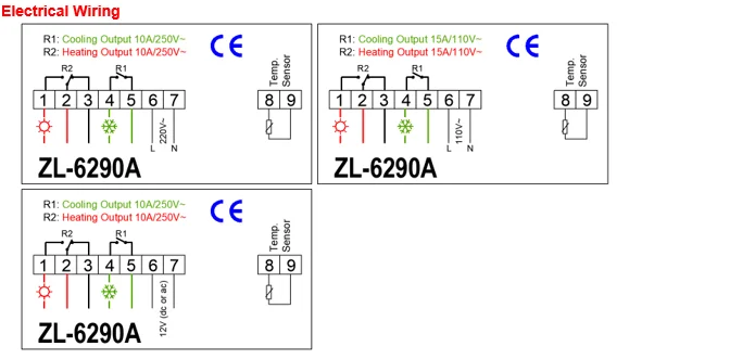 ZL-6290A, по Цельсию по Фаренгейту, опция, аналогичная STC-1000, ITC-1000; Двойные Выходы 10А, термостат, STC 1000