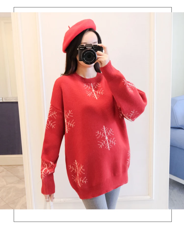6077# Autumn Winter Large Size Loose Maternity Sweaters Thicken Pullovers Clothes for Pregnant Women Snow Pregnancy Clothing