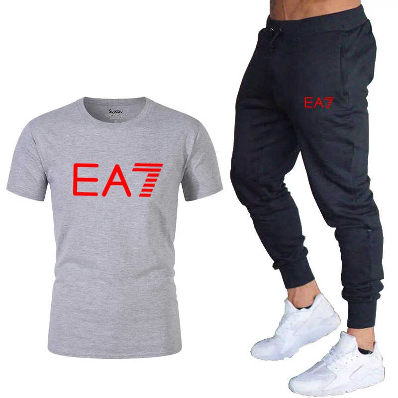 

New sale men's T-shirt + thin long pants 2-piece casual sportswear basketball suit spring and summer new sportswear suit T-shirt