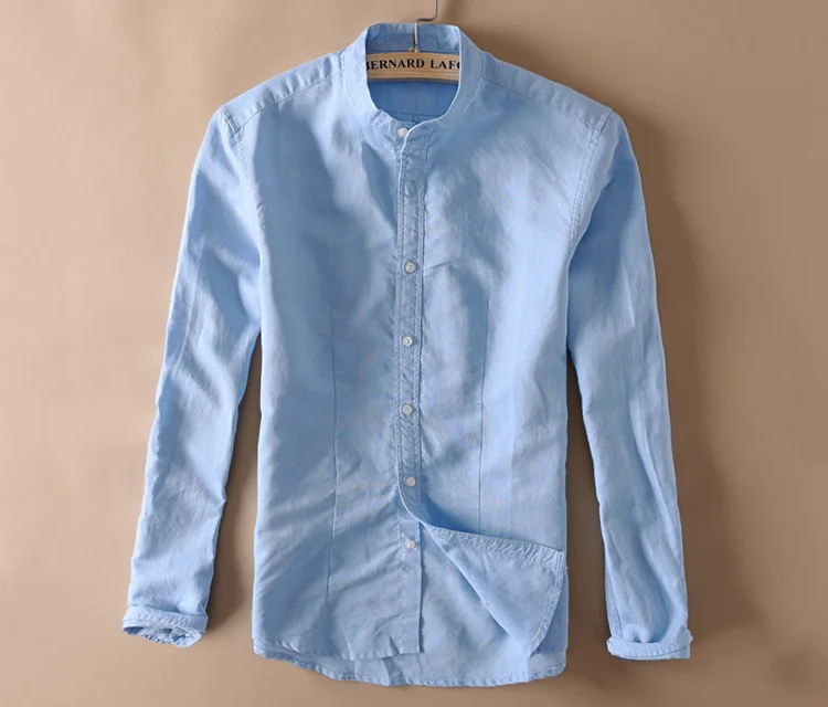 Мужская однотонная льняная рубашка Helisopus хлопковая приталенная с длинными