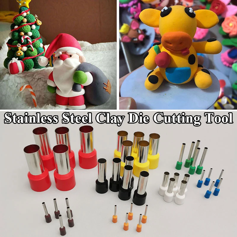 

8/40 PCS Clay Soft Pottery Cutting Die Mini Clay Cutters Hollow Round Stainless Steel Clay Tools Hand Model Tool Clay Extruder