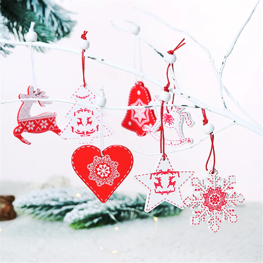 

12 Pcs /Set Christmas Wooden Pendant Nordic Ins Wind Christmas Tree Ornaments Deer Bell Snowflake Window Scene Layout Decoration