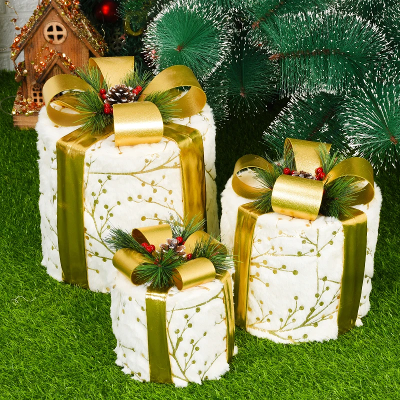 

Illuminated Christmas Ornaments Tree Decoration Plush Xmas Gift Box Decorations For Home Navidad Pendant Santa Claus Gift Kids