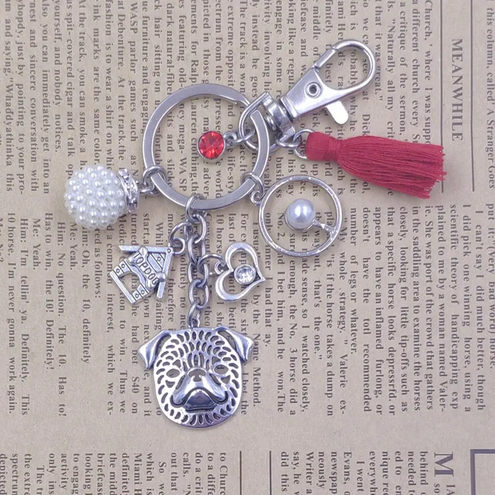 Брелок в виде собаки гриффона стиле милитари брелок ручной работы с кисточками