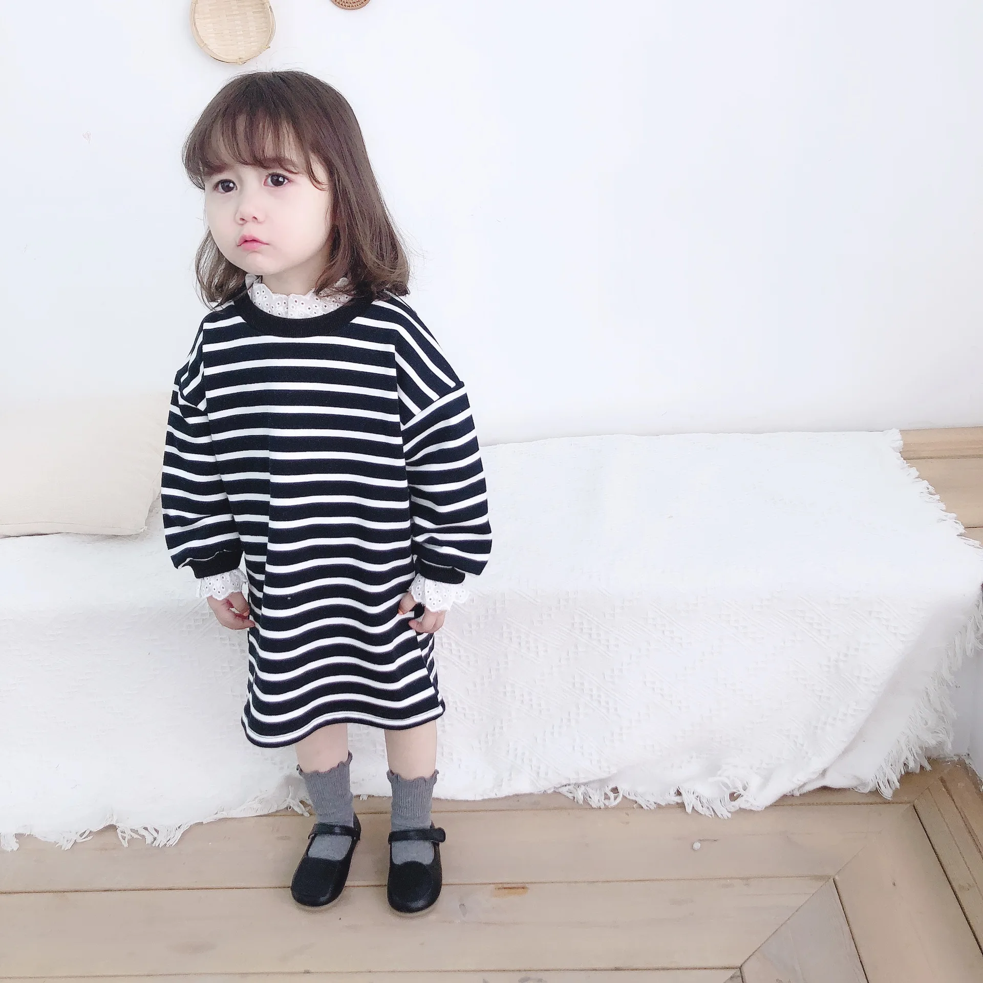 Платье-Свитер для мамы и дочки с кружевным воротником | Мать ребенок