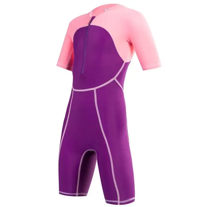 

Kids One Piece Shorty Swimsuit Sun Uv Protective Rash Guard Swimwear Short Sleeve Jumpsuit Upf50+ Lycra Suit for Girls and Boys