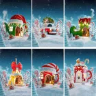 Рождественский фон для фотосъемки с изображением Красного автомобиля снега конфет подарков мигального леса Виниловый фон для фотостудии