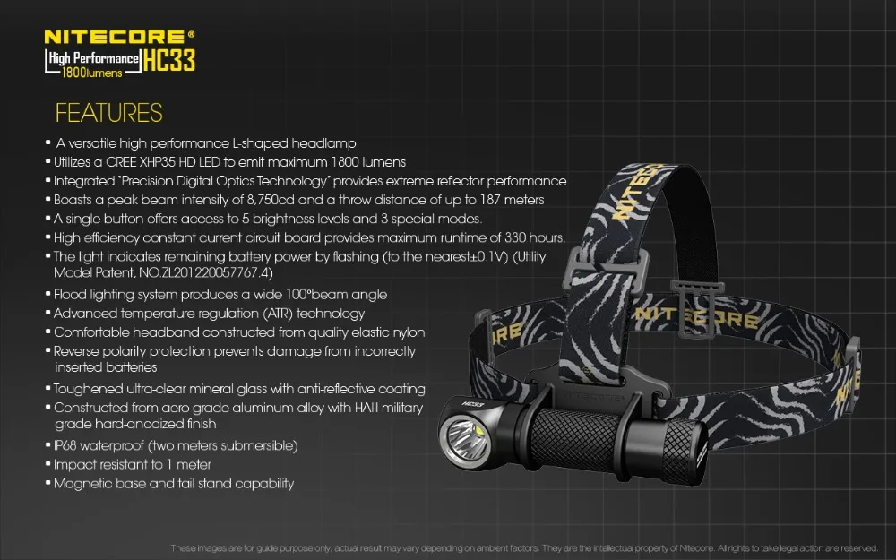 NITECORE HC33 комплект фар CREE XHP35 HD Макс. 1800 люмен налобный фонарь 8 режимов работы наружный светодиодный головной светильник с зарядным устройством UM10