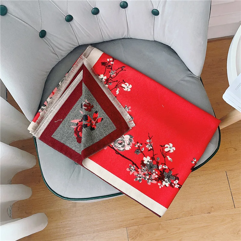 

Winter Warm Scarf for Women Floral Pattern Shawl Wrap Soft Large Cashmere Blanket Designer Foulard Bandana Female Luxury Scarves