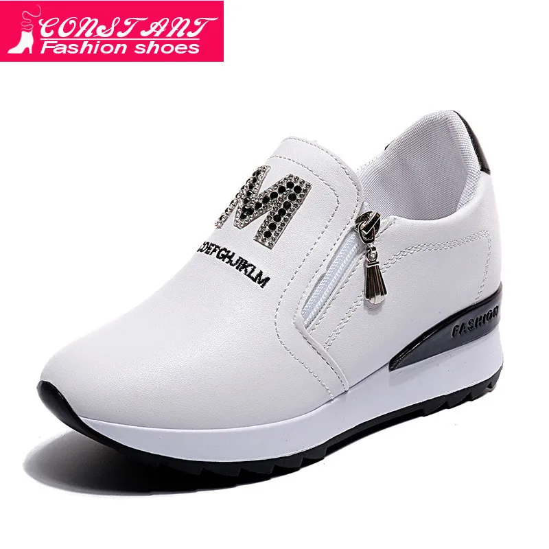 Женские кроссовки на танкетке сетчатые дышащие со стразами повседневная обувь