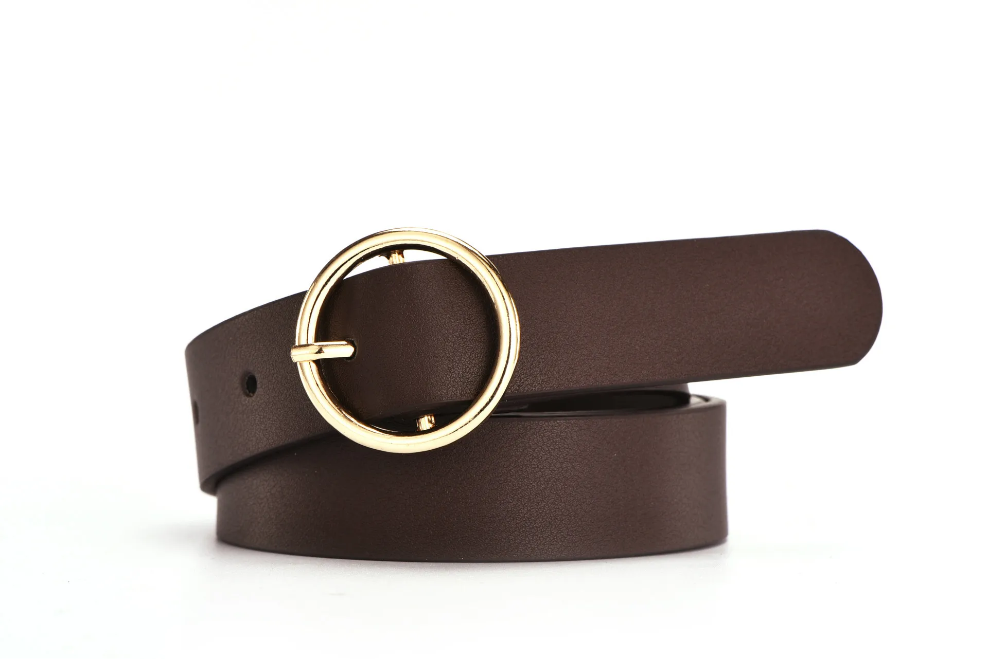 

Round vintage Belt for Women Man Black round alloy Buckle Belt PU Leather Belts Gifts