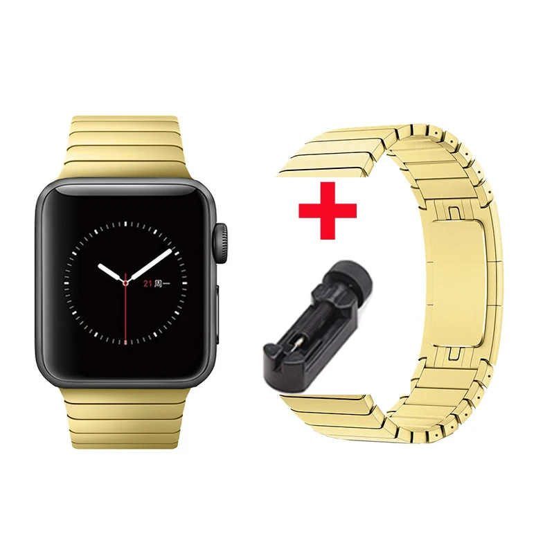 Браслет со звеньями для apple watch band 42 мм 38 мм apple watch 4 iwatch belt 44 мм 40 мм 3 2 1 металлический ремешок из нержавеющей стали - Цвет ремешка: gold