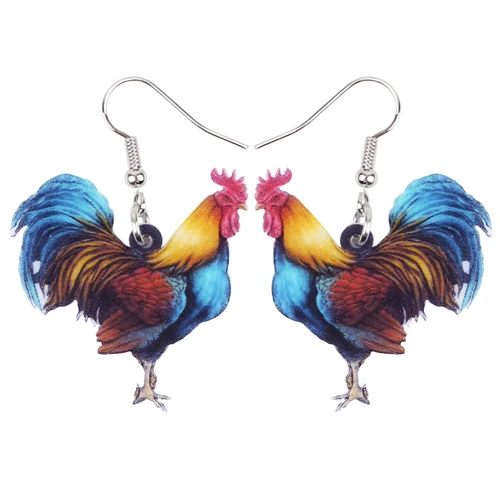 Multicolor WEVENI, акриловые цветочные серьги курица, длинные висячие серьги, новинка, фермерские украшения для женщин, девочек, Мультяшные животные, подвески - Окраска металла: Multicolor