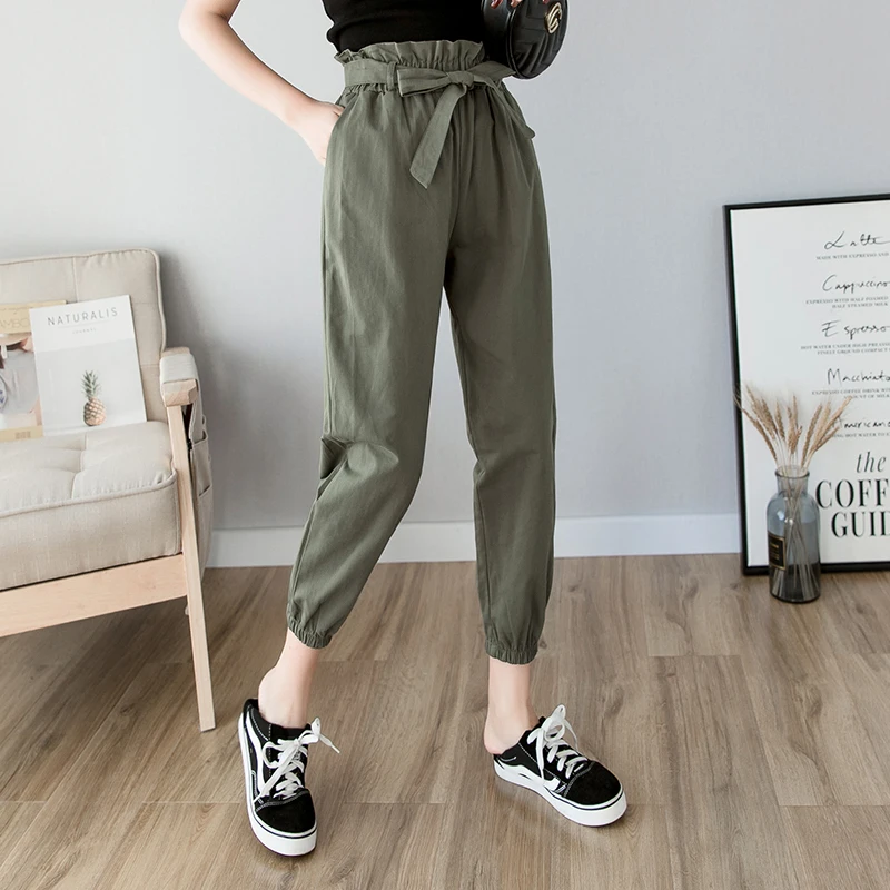 

2021 New pants spring summer fashion female high waist solid loose harem pant pencil trousers casual cargo pants streetwear
