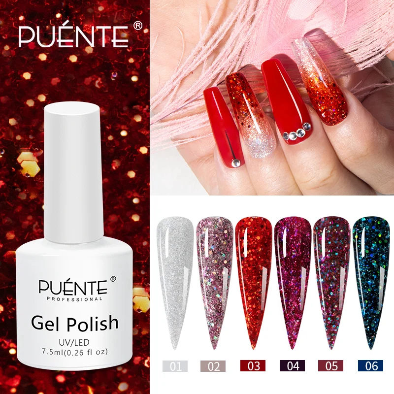 

Glitter Sequins Gel Nail Polish 6 Colors Shiny Semi Permanent Varnish Hybrid Soak Off LED UV Gel For Manicure Nail Art Beauty