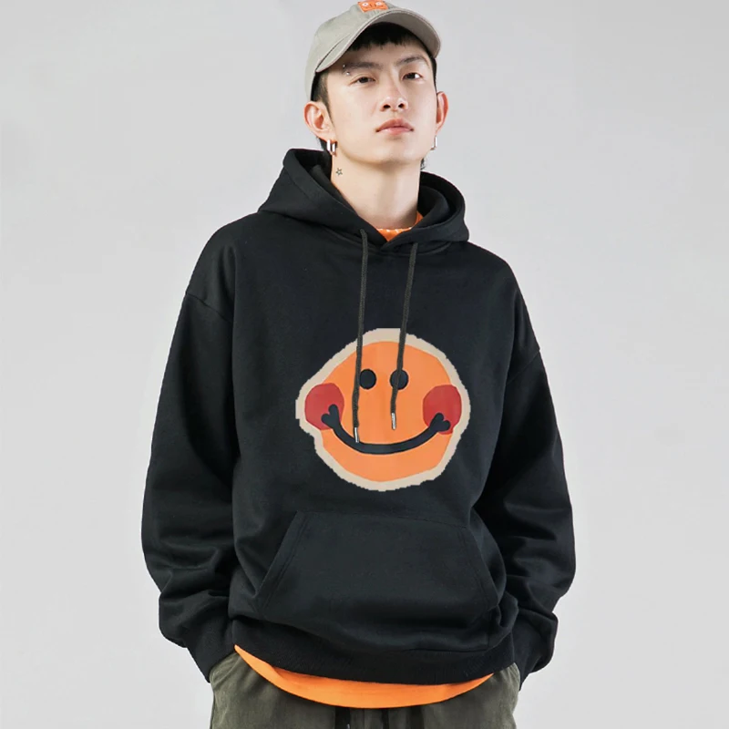 

Модная повседневная толстовка с капюшоном и смайликом для мужчин и женщин, американская Толстовка в стиле хип-хоп, винтажная уличная одежда...