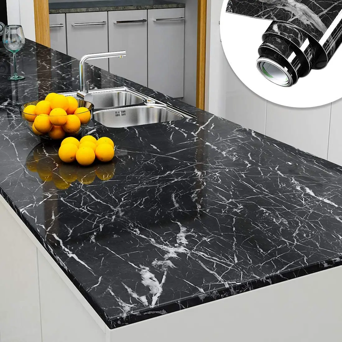 

60cm Kitchen Oil Sticker Self-Adhesive Marble Pattern Waterproof Cabinet Stove Countertop Wallpapers Desktop Bathroom Renovation