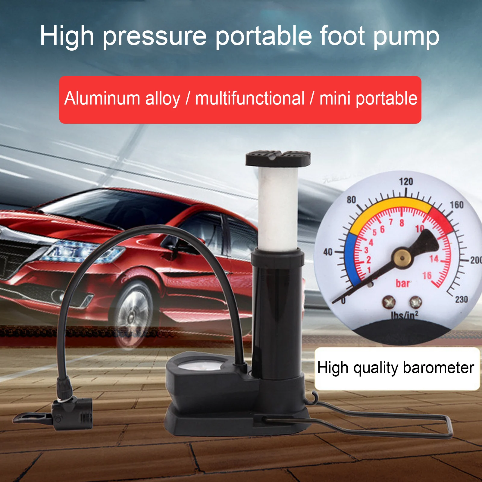 

Bicycle Foot High Pressure Pump Portable Mini Bike Pump Foot Bicycle Tire Inflator With Pressure Gauge Bicycle Accessories