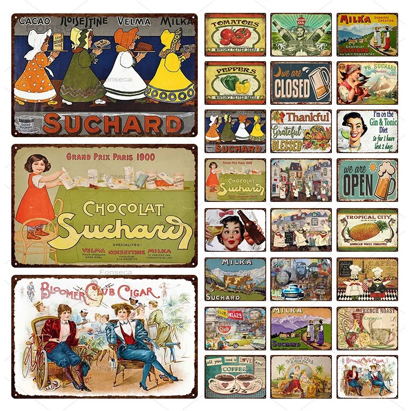 

Milka Chocolate Suchard Metal Tin Sign Poster Vintage Wall Plaque Coffee Vegetable Plate for Kitchen Restaurant Home Decor