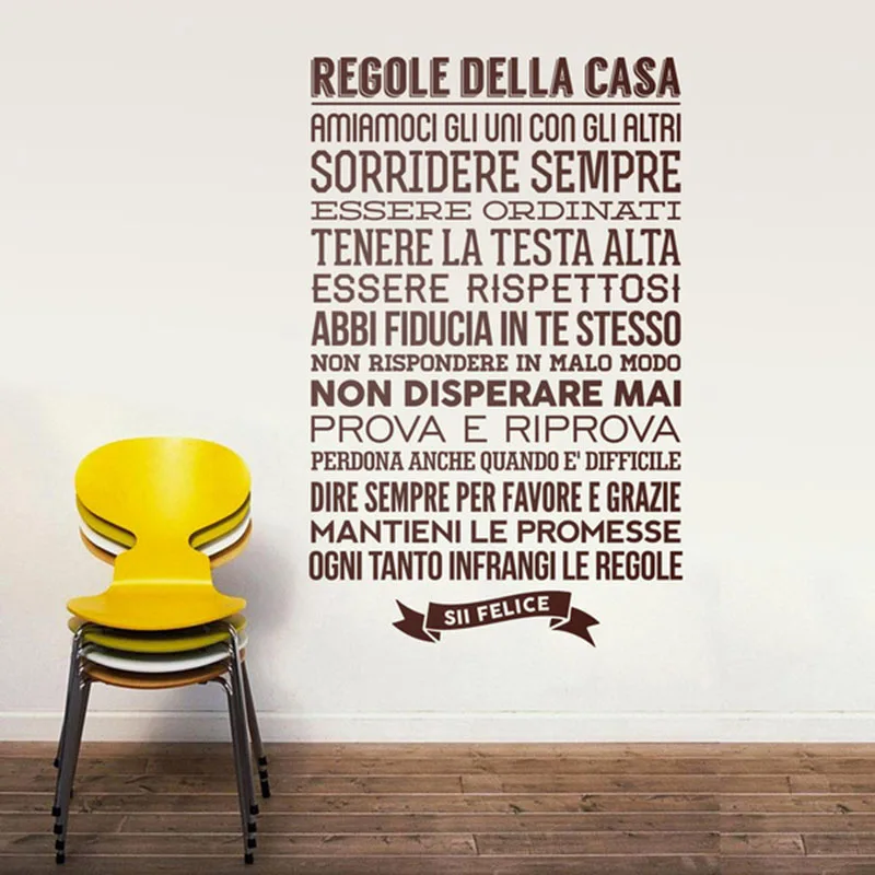 

Italian House RulesWall Sticker Entryway Living Room Family Love Inspirational Quote Wall Decal Kids Room Bedroom Vinyl Decor