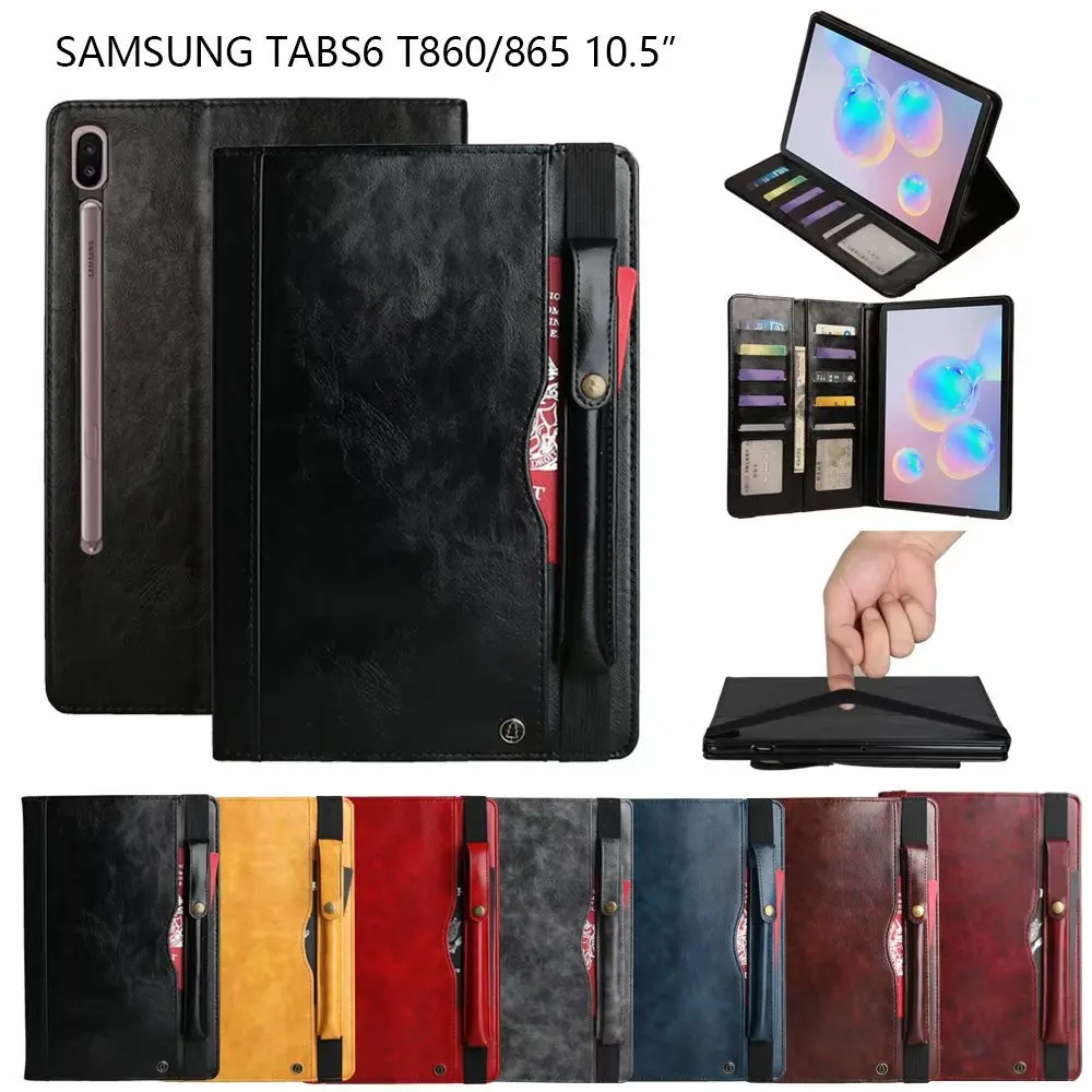 

PU Leather Card Wallet Fundas Case For Samsung Galaxy Tab S6 10.5" T860 T865 Tablet Case Protective Shell KickStand Filp Cover