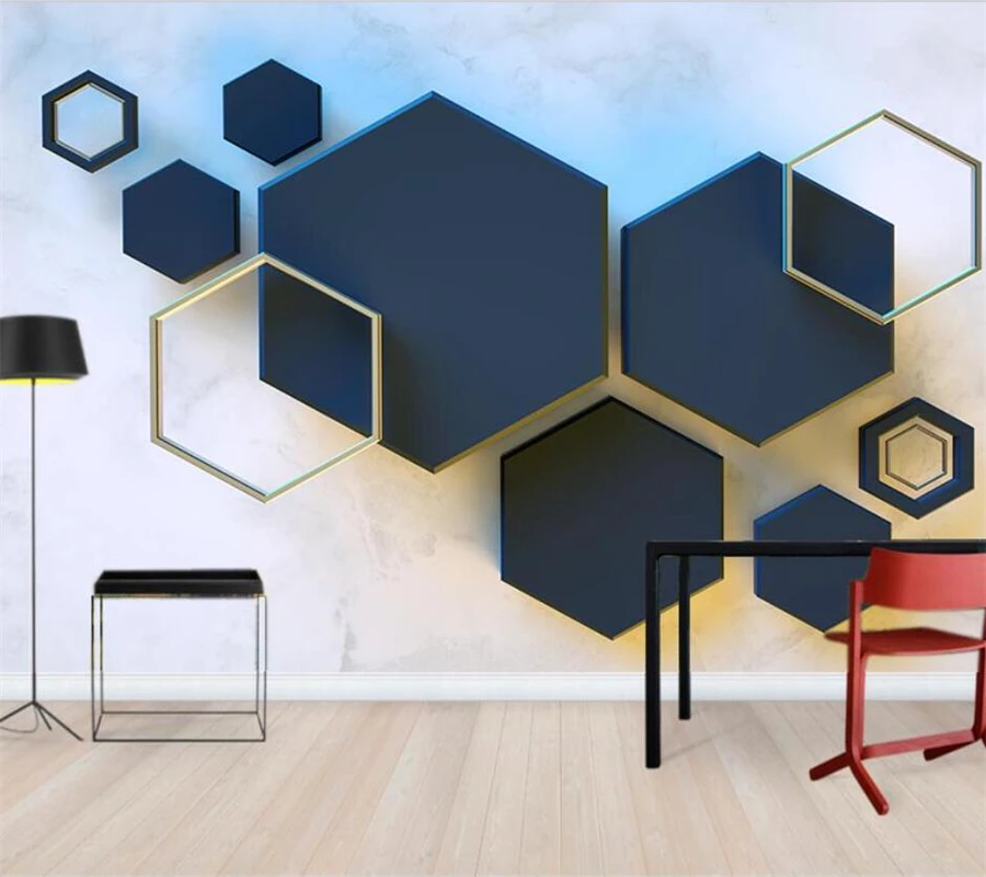 

Пользовательские обои 3d стерео Геометрическая шестиугольная мозаика Сращивание фона стены гостиной спальни ресторана росписи папье peint