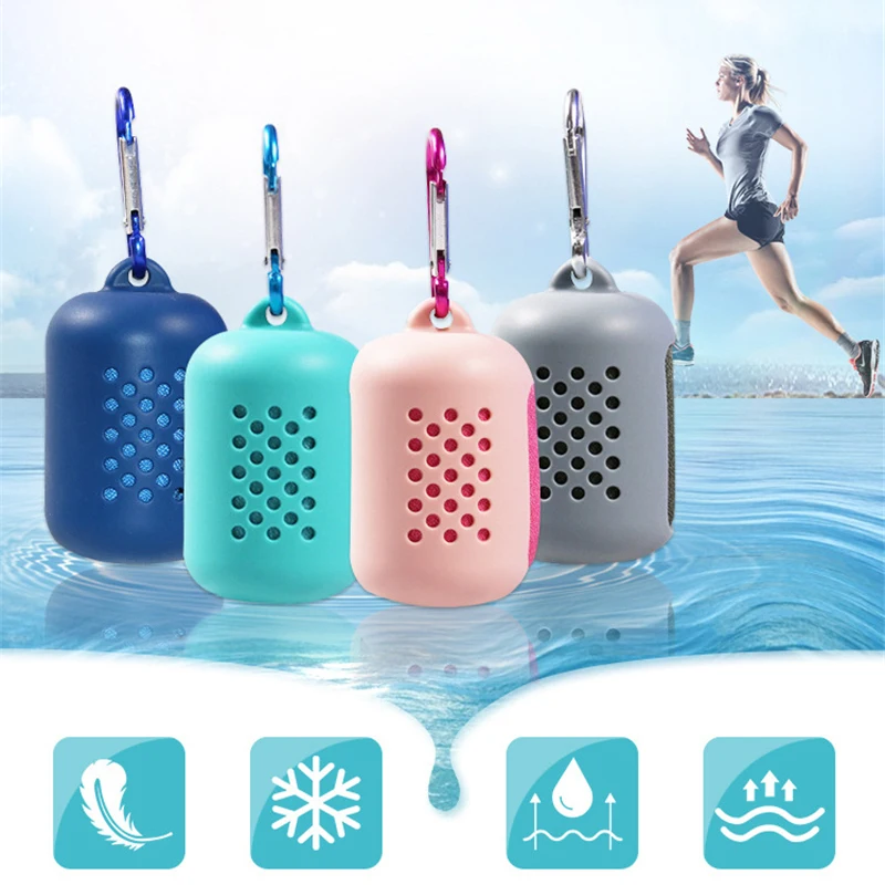 

Quick Drying Cooling Microfiber Towels Instant Cooling Relief Sports Portable Yoga Gym Pilates Running Travel Towel Silicone Bag