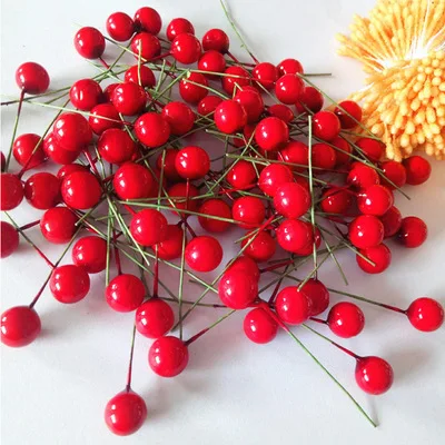 red-100pcs 100 шт Искусственные красные ягоды Цветок Красные жемчужные ягоды ветка для свадьбы рождественские украшения Diy Подарочная коробка ремесло цветок - Цвет: red-100pcs