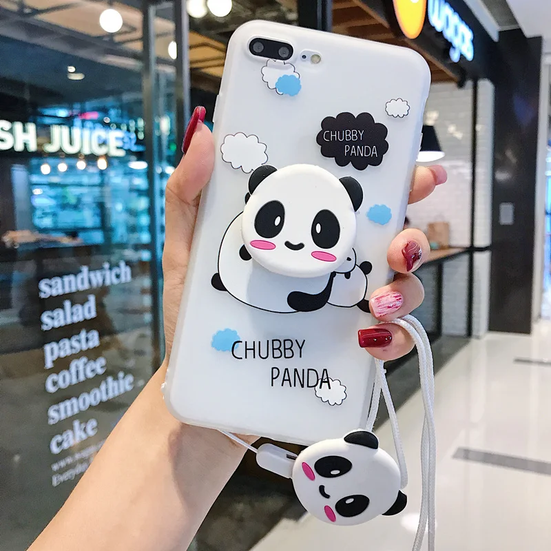 black 2 Забавный мультяшный чехол для телефона с пандой для iphone X XS чехол для MAX XR для iphone 7 6s 8 plus милый чехол кукла подставка поддержка мягкий чехол s Capa - Цвет: black 2