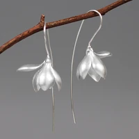 inature 925 sterling silver large magnolia flower drop earrings for women statement wedding jewelry