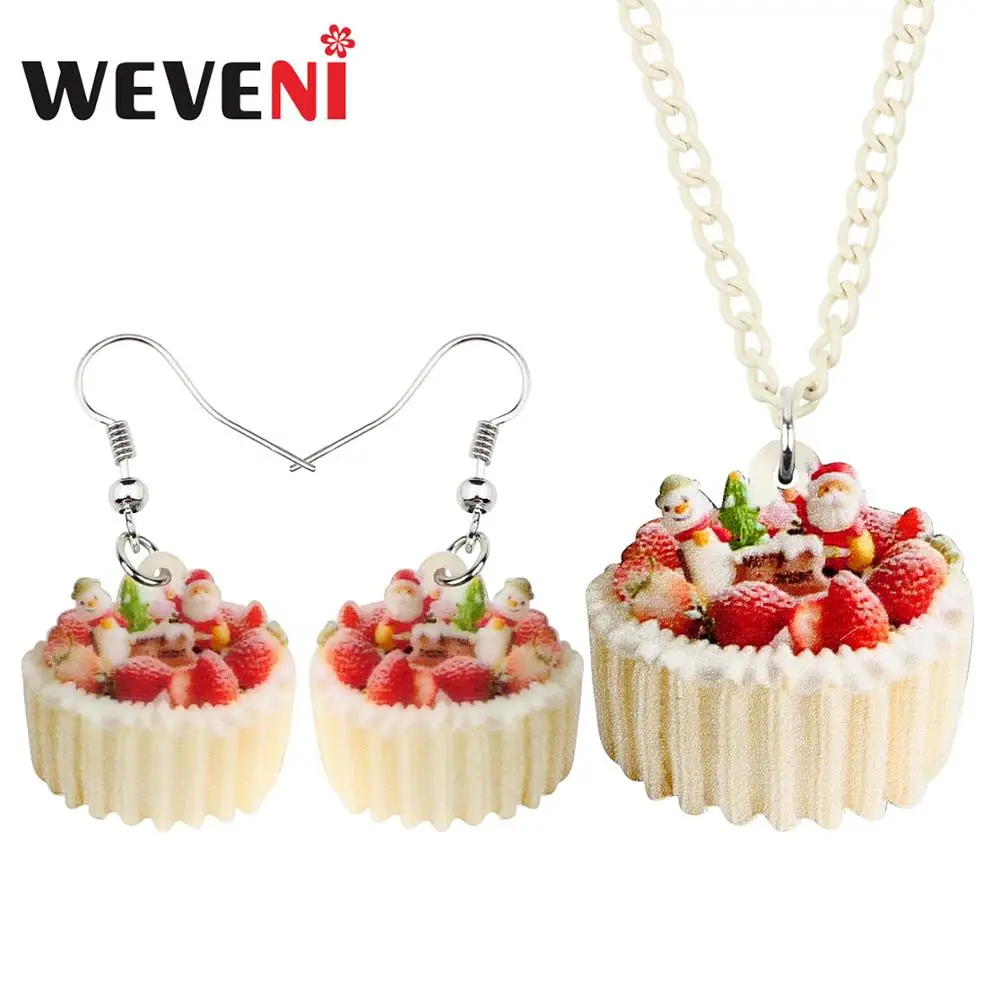 Акриловые рождественские Ювелирные наборы WEVENI с Санта Клаусом клубничным тортом