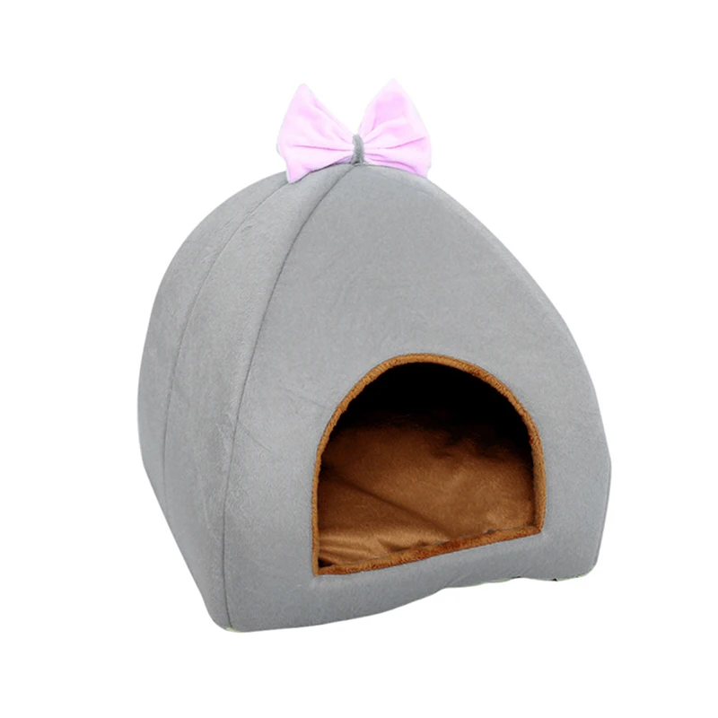 Grey New Arrival Cat House Warm Puppy Bed Yurt Shaped Pet House for Kittens Puppy Short Plush Dog Cage Comfortable Pet Supplies - Цвет: Grey