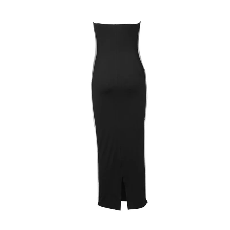 

Women Sexy Bodycon Dress V-neck Black Solid Color Longuette Slim Lingerie Split Hem Spaghetti Straps One-piece Dress for Female